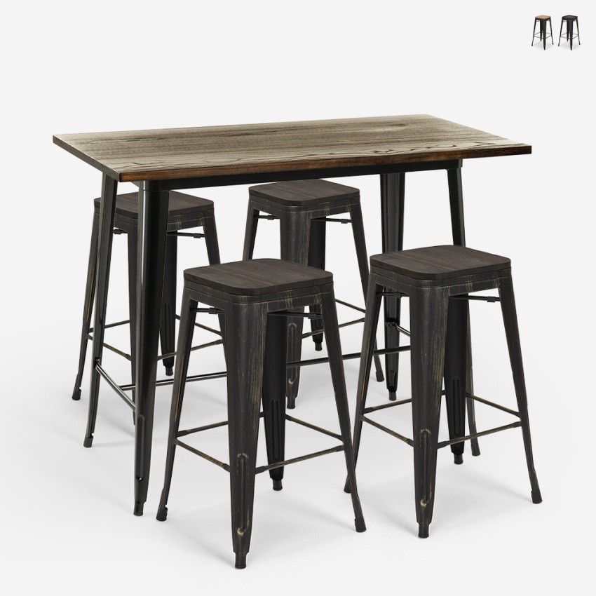 set 4 sgabelli tavolo alto bar cucina industriale 120x60 farley Promozione set 4 sgabelli tavolo alto bar cucina industriale 120x60 farley Promozione