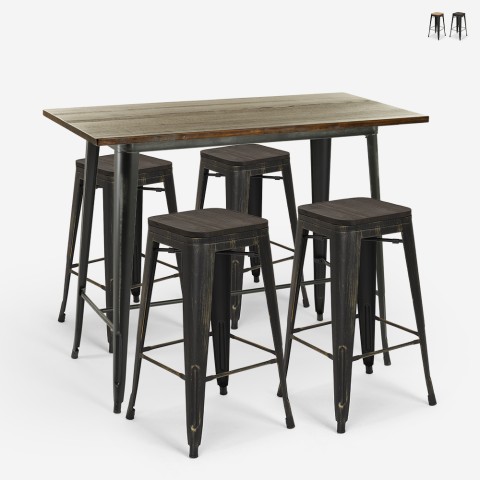 table 120x60 noir vintage + 4 tabourets de bar style Lix fordville Promotion