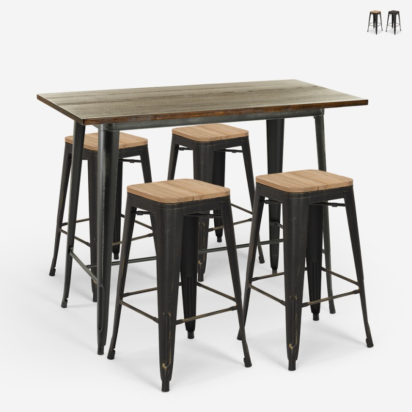 table 120x60 noir vintage + 4 tabourets de bar style fordville Vente table 120x60 noir vintage + 4 tabourets de bar style fordville Vente