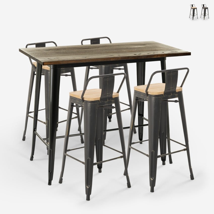 set 4 sgabelli bar schienale tavolo cucina alto nero 120x60 wahoo Vendita