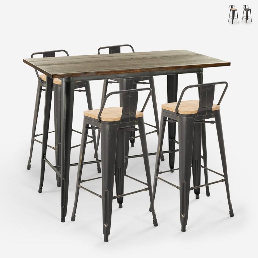 set 4 sgabelli bar schienale tavolo 120x60 vintage nero blackduck Vendita set 4 sgabelli bar schienale tavolo 120x60 vintage nero blackduck Vendita