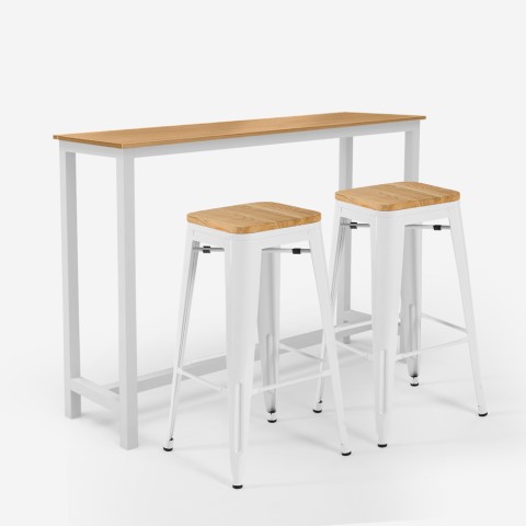 set tavolo alto industriale 2 sgabelli bar Lix bianco legno trenton Promozione