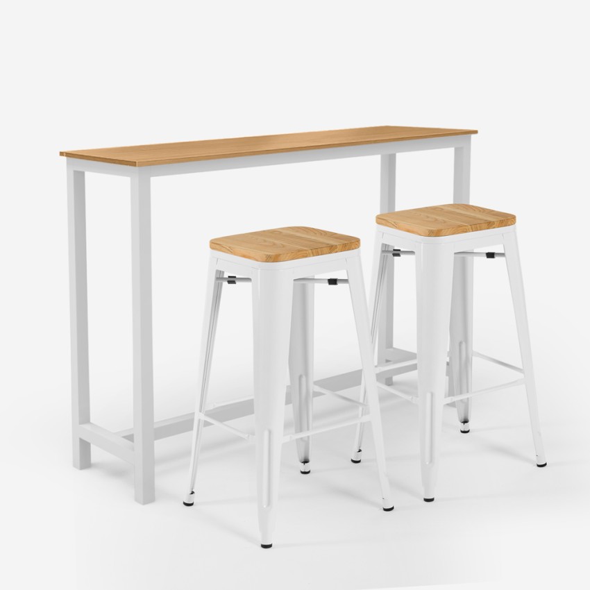 table haute industrielle + 2 tabourets de bar bois blanc trenton Promotion