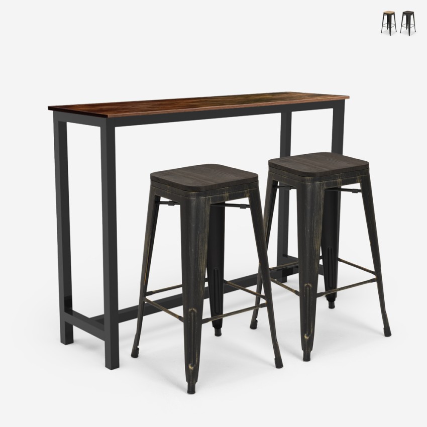 set tavolo cucina alto 140x40 industriale 2 sgabelli bar oakwood Promozione set tavolo cucina alto 140x40 industriale 2 sgabelli bar oakwood Promozione