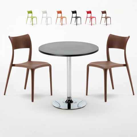 Schwarz Rund Tisch und 2 Stühle Farbiges Polypropylen-Innenmastenset Parisienne Cosmopolitan Aktion