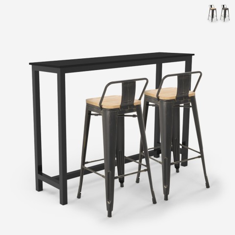 set 2 sgabelli schienale tavolo bar alto nero industriale rexford Promozione