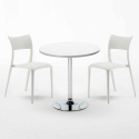 Table ronde blanche 70x70 et 2 chaises colorées bar café Parisienne Long Island Modèle