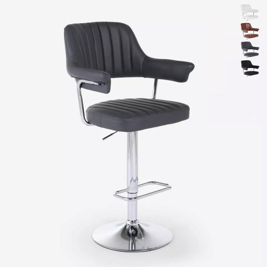 Sgabello bar cucina similpelle braccioli regolabile base cromata Tampa Vendita Sgabello bar cucina similpelle braccioli regolabile base cromata Tampa Vendita