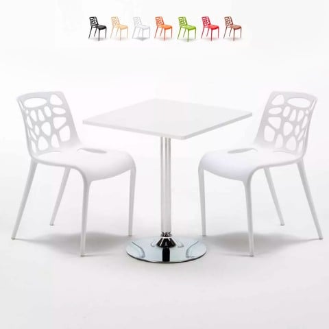Weiß Quadratisch Tisch und 2 Stühle Farbiges Polypropylen-Innenmastenset Gelateria Cocktail Aktion