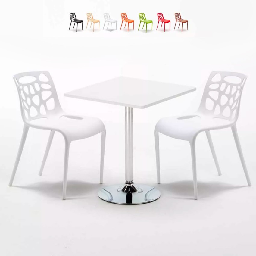 Weiß Quadratisch Tisch und 2 Stühle Farbiges Polypropylen-Innenmastenset Gelateria Cocktail Aktion Weiß Quadratisch Tisch und 2 Stühle Farbiges Polypropylen-Innenmastenset Gelateria Cocktail Aktion