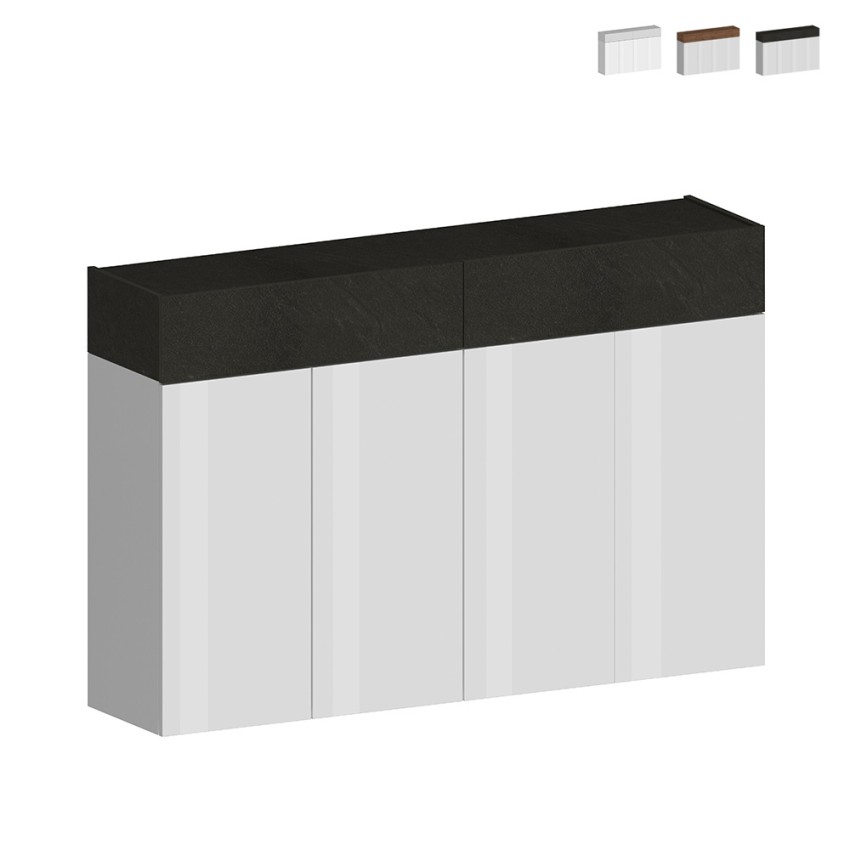 Meuble à chaussures moderne blanc 4 portes 8 étagères bois 152x34x100cm Darice Vente Meuble à chaussures moderne blanc 4 portes 8 étagères bois 152x34x100cm Darice Vente