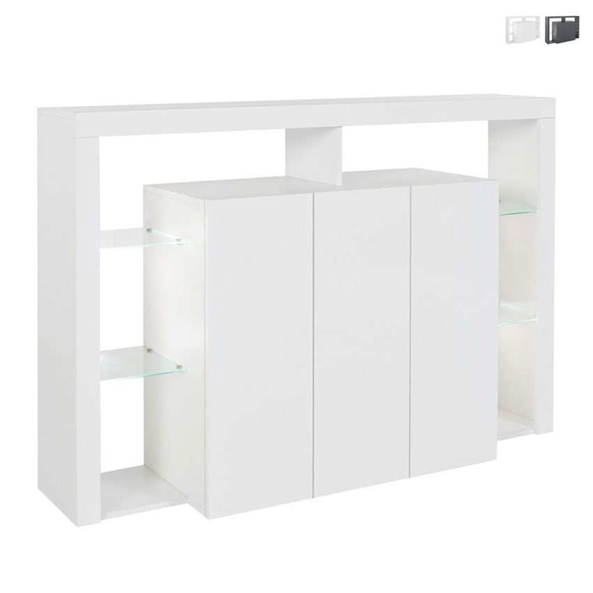 Credenza 3 ante libreria moderna ripiani in vetro 150x40x100cm Allen Promozione