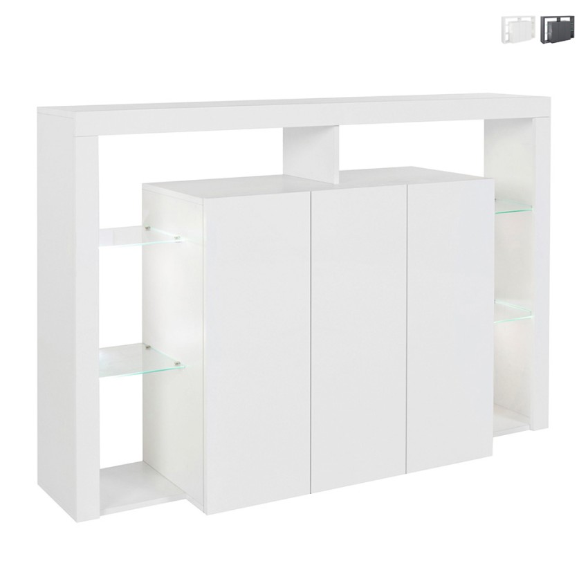 Credenza 3-türiges modernes Bücherregal mit Glasböden 150x40x100cm Allen. Aktion