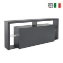 Madia credenza 3 ante 200x40x80cm libreria moderna ripiani in vetro Pibrac Sconti