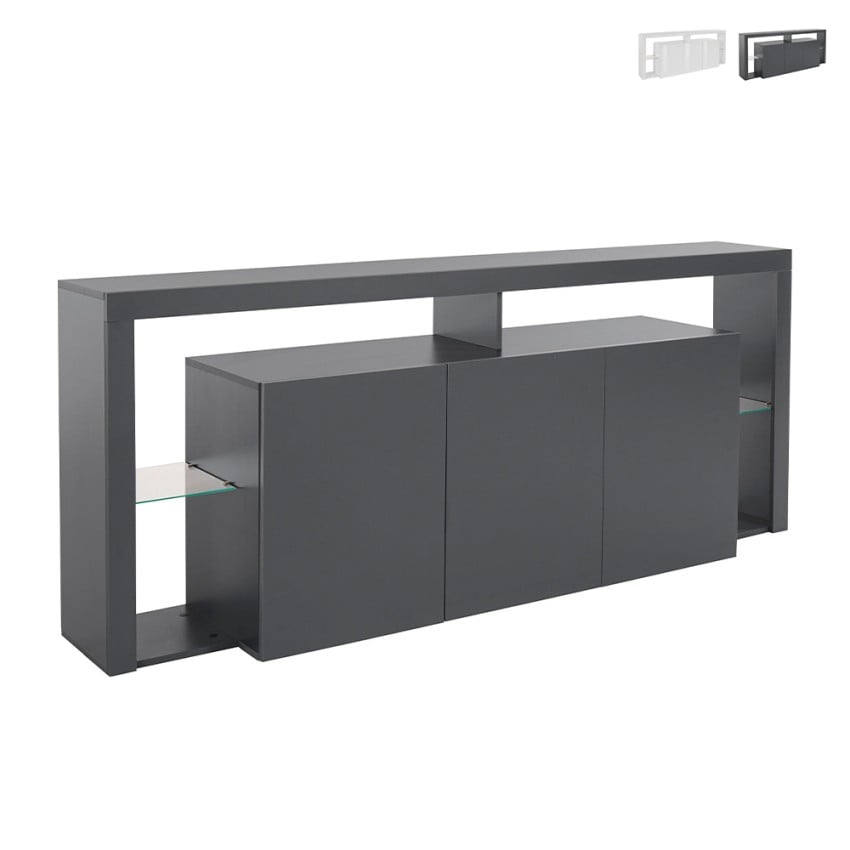Madia credenza 3 ante 200x40x80cm libreria moderna ripiani in vetro Pibrac Promozione Madia credenza 3 ante 200x40x80cm libreria moderna ripiani in vetro Pibrac Promozione