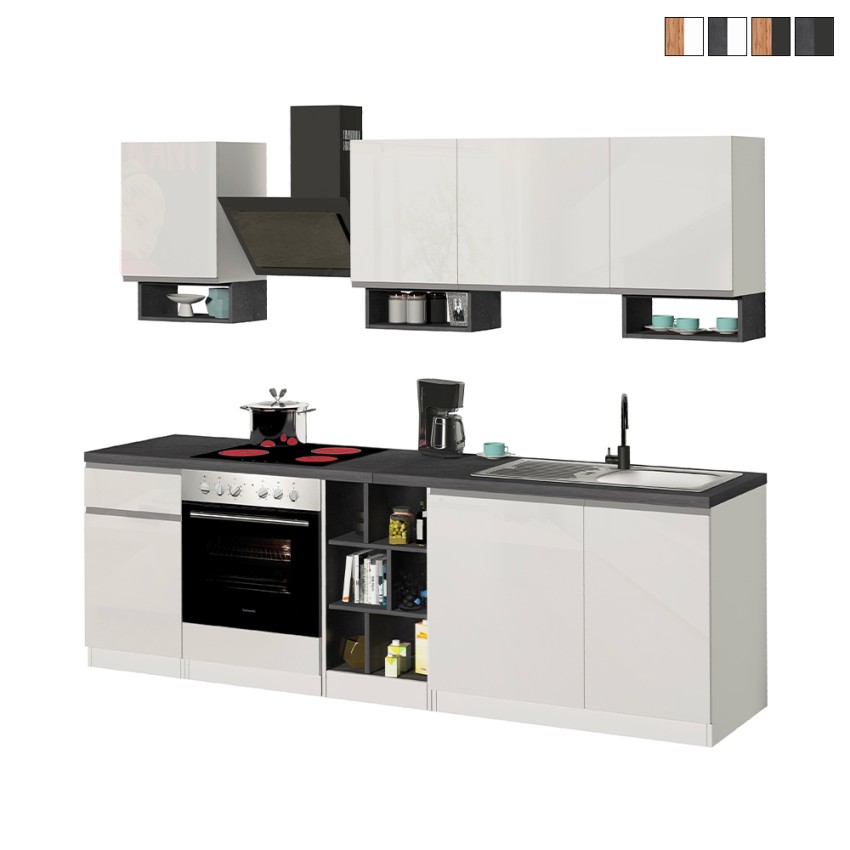 Cucina lineare completa 256cm design moderno componibile Domina Offerta Cucina lineare completa 256cm design moderno componibile Domina Offerta