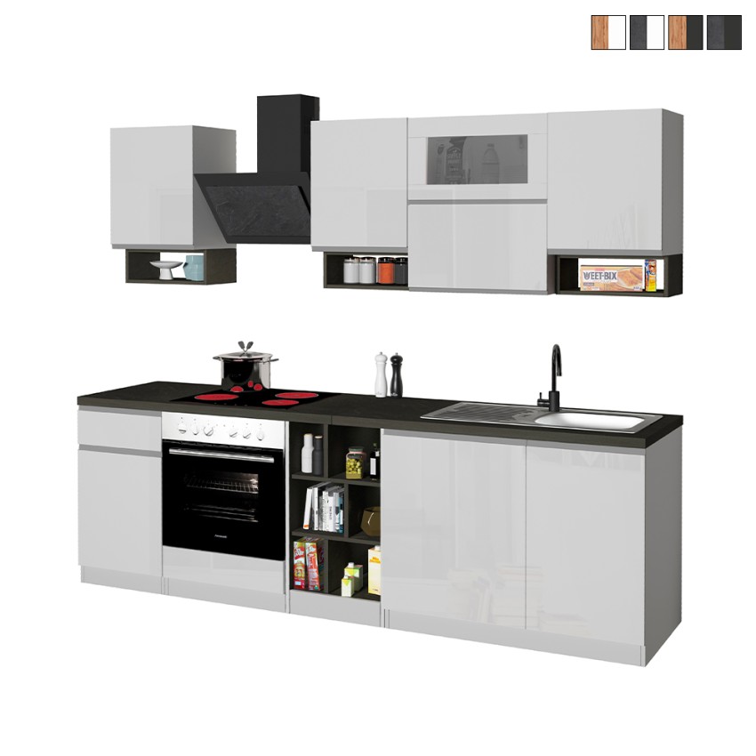 Cucina completa componibile design lineare stile moderno 256cm Essence Saldi Cucina completa componibile design lineare stile moderno 256cm Essence Saldi