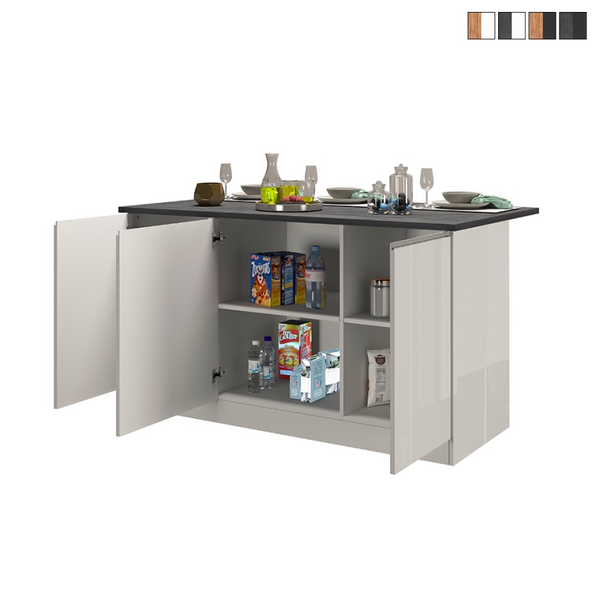 Isola centrale 3 ante per cucina moderna 155x90x90cm con tavolo Deaton Vendita Isola centrale 3 ante per cucina moderna 155x90x90cm con tavolo Deaton Vendita