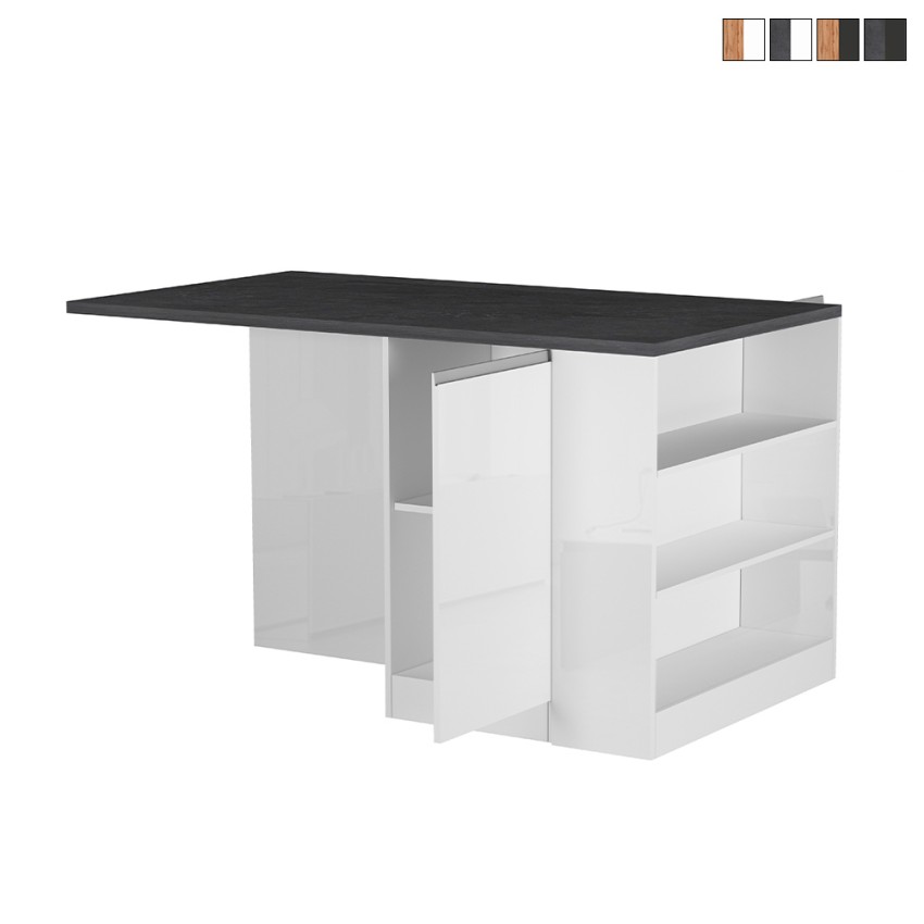 Îlot central avec table pour cuisine moderne 2 portes 160x90x90cm Grover Remises Îlot central avec table pour cuisine moderne 2 portes 160x90x90cm Grover Remises