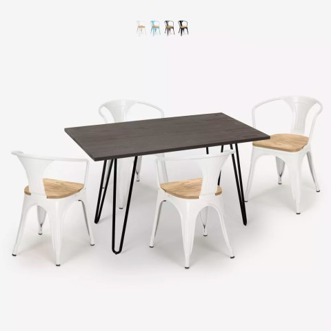 Set Tisch 120x60cm 4 Stühle tolix Holz industrie Stil Wismar Top Light Aktion