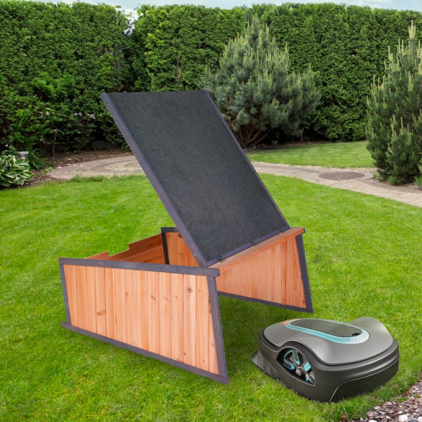 Garage Hütte aus Holz Rasenmäher Roboter Garten Grouse. Aktion Garage Hütte aus Holz Rasenmäher Roboter Garten Grouse. Aktion