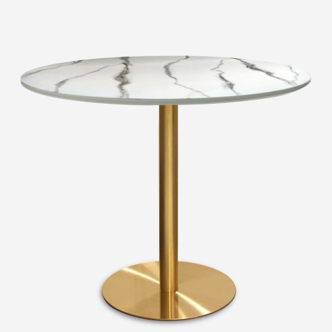 Runder Tisch 80cm mit goldenem Marmoreffekt im klassisch-modernen Stil Monika Aktion
