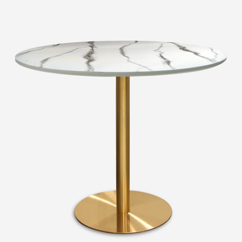 Tavolo Goblet rotondo 80cm effetto marmo dorato stile classico Monika Promozione Tavolo Goblet rotondo 80cm effetto marmo dorato stile classico Monika Promozione
