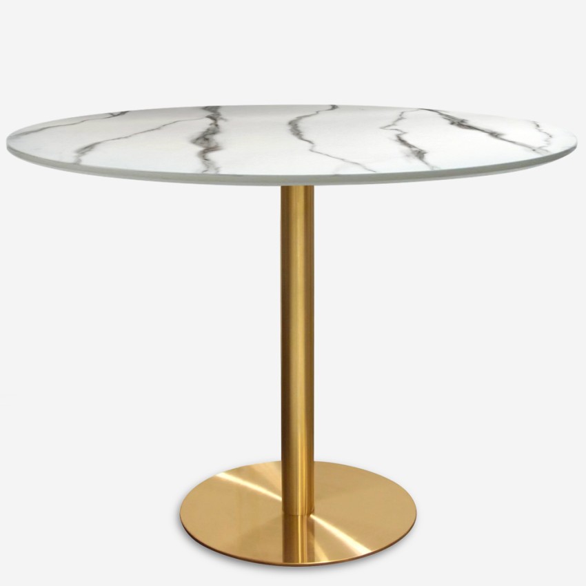 Table de salle à manger ronde style Goblet 120cm effet marbre doré Monika+ Promotion Table de salle à manger ronde style Goblet 120cm effet marbre doré Monika+ Promotion