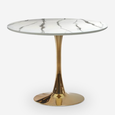 Tulipan Marmor Effekt runder Tisch 80cm Gold Bar Küche Callas Aktion