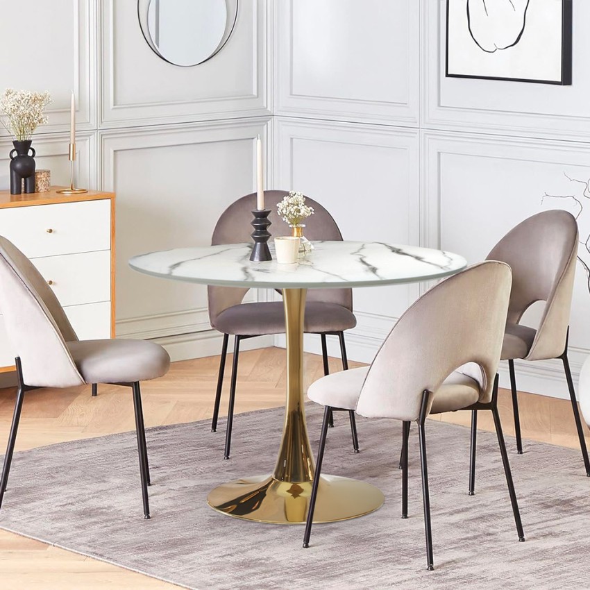 Table à manger dorée marbre noir NEO - Table & Chaise Design Doré