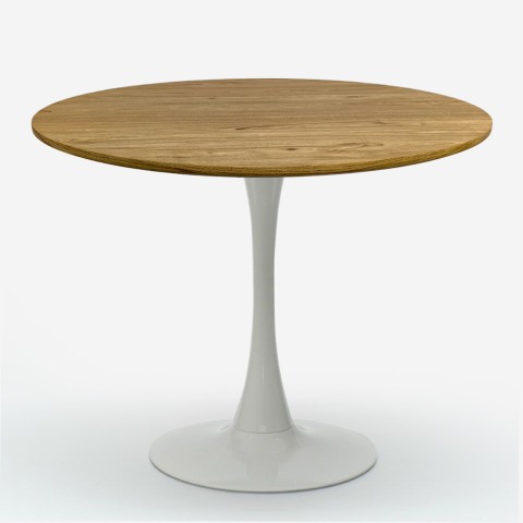 Runder Tisch Holz 80cm Metall weiß Tulipan Stil modern Redwood Aktion