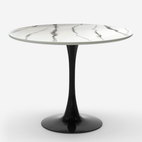 Tulipan Stil runder Tisch 80cm schwarz weiss marmoriert Effekt Moonstone Aktion