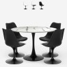 Set 4 Stühle Tulipan weiß schwarz runder Tisch 120cm Marmoreffekt Lapis+