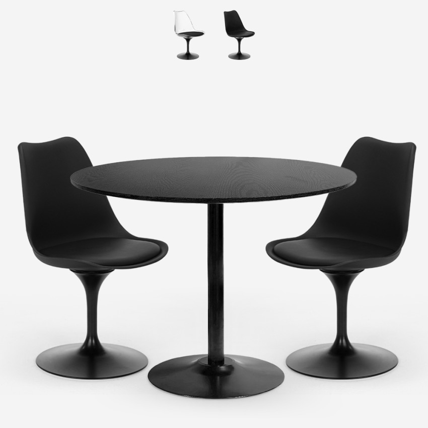 Set Tisch schwarze Tulipan runde 80cm 2 transparente Haki Stühle Aktion
