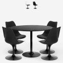 Set 4 Stühle aus schwarzem Polycarbonat, runder Tulipan-Küchentisch 120 cm Haki+ Verkauf