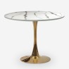 Set runder Tisch 80cm Tulipan goldene Marmoreffekt 2 weiße Stühle Saidu 