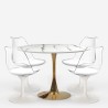 Set 4 Tulipan Stühle weißer, runder Tisch mit goldener Marmoreffekt-Oberfläche, 120cm Durchmesser Saidu+ Katalog