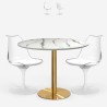 Set runder Tisch 80cm Tulipan Marmor 2 durchsichtige weiße Stühle Vixan