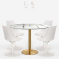 Set Tisch Tulipan weiß marmor Effekt 120cm vergoldet 4 Stühle Vixan+ Aktion