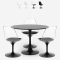 Set Tisch Tulipan rund 90cm weiß schwarz 3 durchsichtige Stühle Wasen Aktion