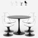 Set 4 Stühle weiß schwarz transparenten Tisch Tulipan rund 100cm Yallam. Angebot