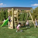 Aire de jeux extérieure pour enfants toboggan double balançoire et mur d'escalade Funny-3 DS Réductions