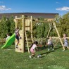Aire de jeux extérieure pour enfants toboggan double balançoire et mur d'escalade Funny-3 DS Réductions