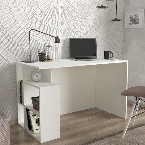 Moderner weißer Schreibtisch fürs Büro oder zum Lernen mit Regalen 120x60x74cm Labran Aktion
