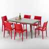 Polyrattan Tisch Rechteckig mit 6 Bunten Stühlen 150x90 Beige Marion Verkauf