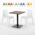 Table carrée 60x60 pied noir et surface bois avec 2 chaises colorées Gruvyer Kiss Réductions