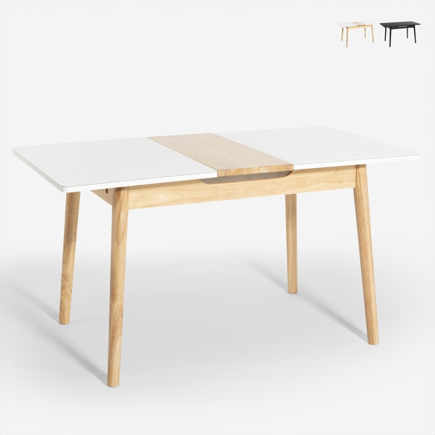 Verlängerbarer Holzesstisch 115-145x80cm Küche weiß schwarz Pixam Aktion