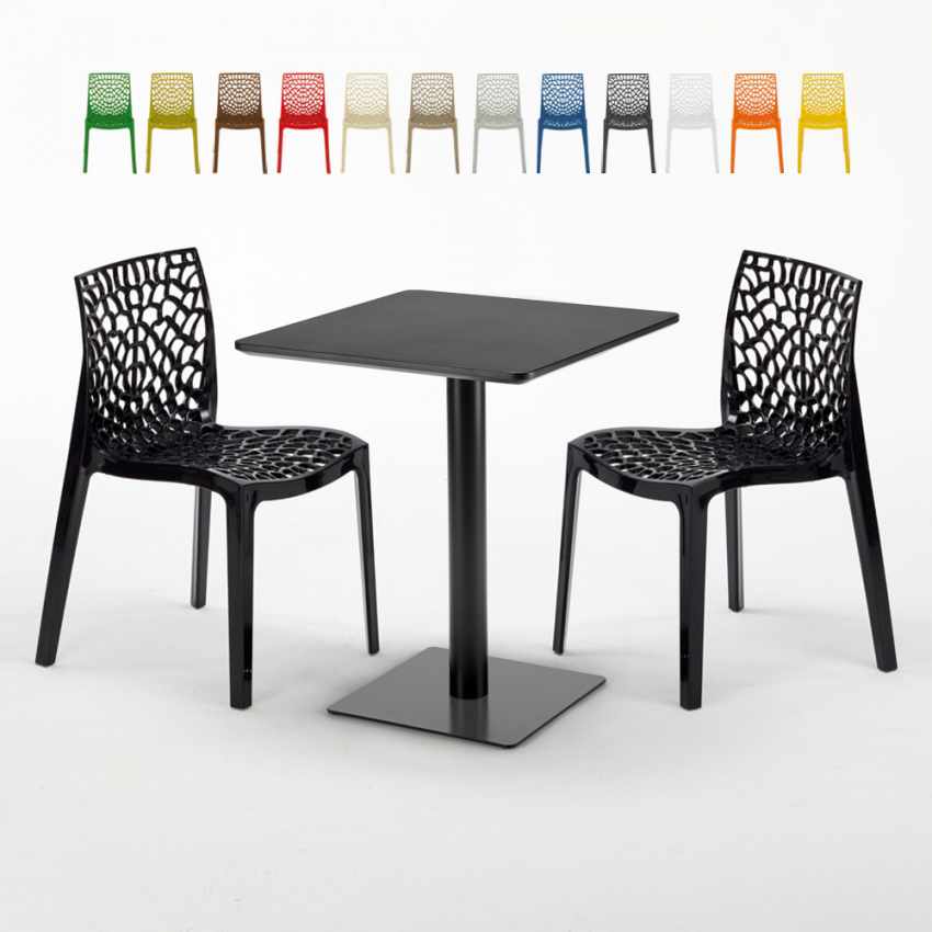 Schwarz Tisch Quadratisch 60x60 cm Bunte Grand Soleil Stühle Gruvyer Licorice Aktion