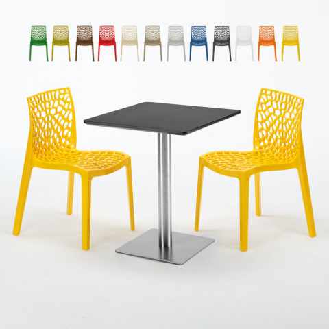 Schwarz Tisch Quadratisch 60x60 mit Stahlfuß 2 Bunten Stühlen Gruvyer Pistachio Aktion