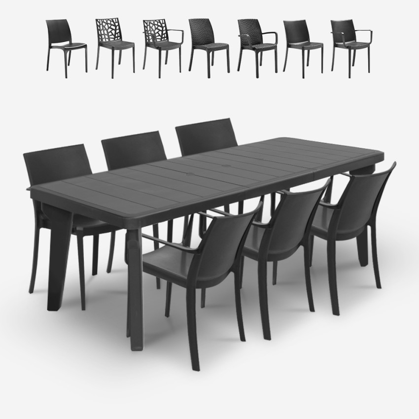 Salon de jardin table extensible 160-220cm + 6 chaises noir Liri Dark Caractéristiques Salon de jardin table extensible 160-220cm + 6 chaises noir Liri Dark Caractéristiques